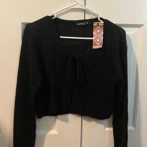 Boohoo, Lace up crop cardigan, black, medium